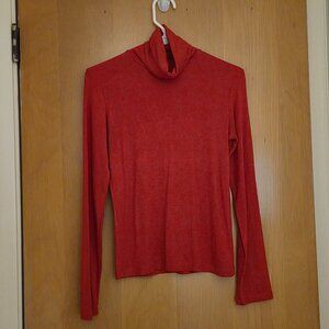 By Anthropologie Top Turtleneck Womens S Red Fitted Long Sleeve T-Shirt READ